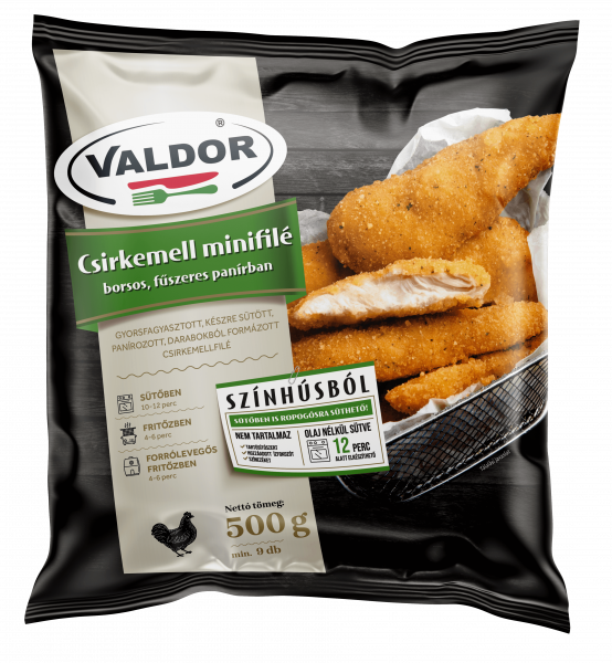 VALDOR Csirkemell minifilé borsos, fűszeres panírban 500g